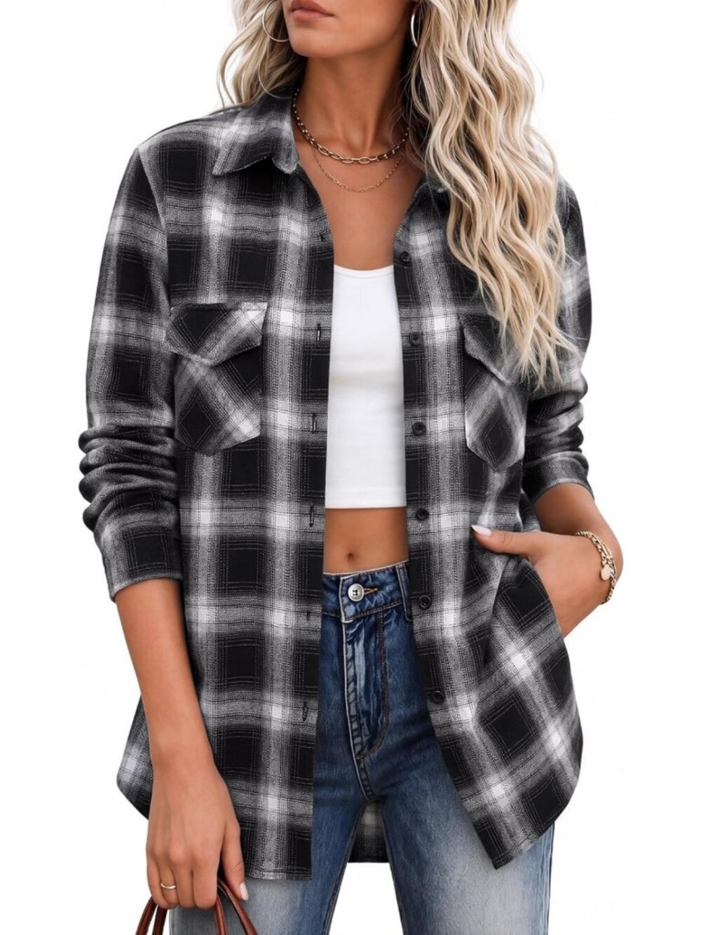Cozy Plaid Flannel Shacket for Women | Long Sleeve Button Down Fall Top